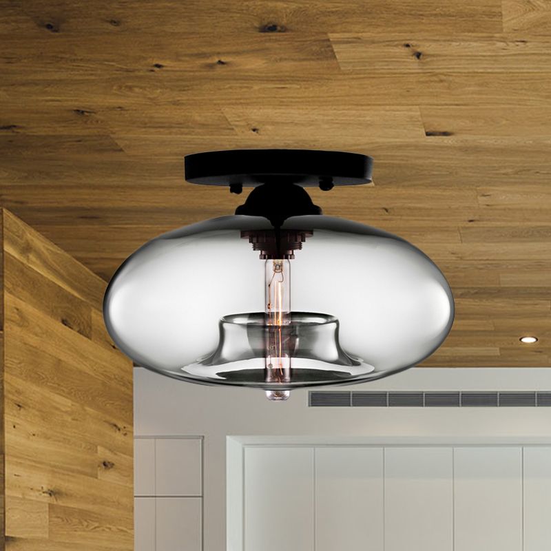 Art Deco Globe Ceiling Light Amber Glass Flush Mount Fixture