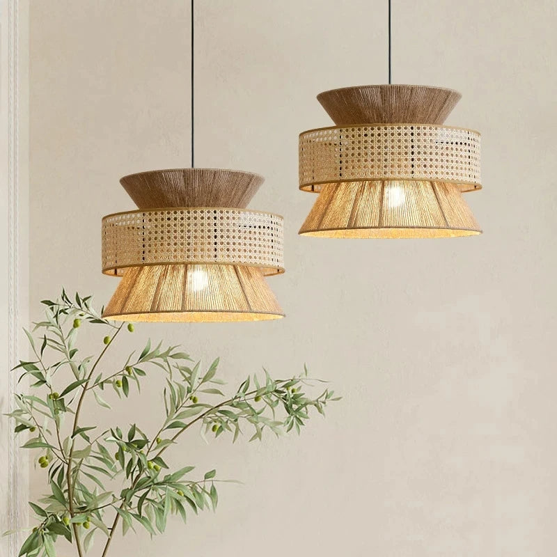 Japanese Woven Rattan Wabi-Sabi Pendant Light