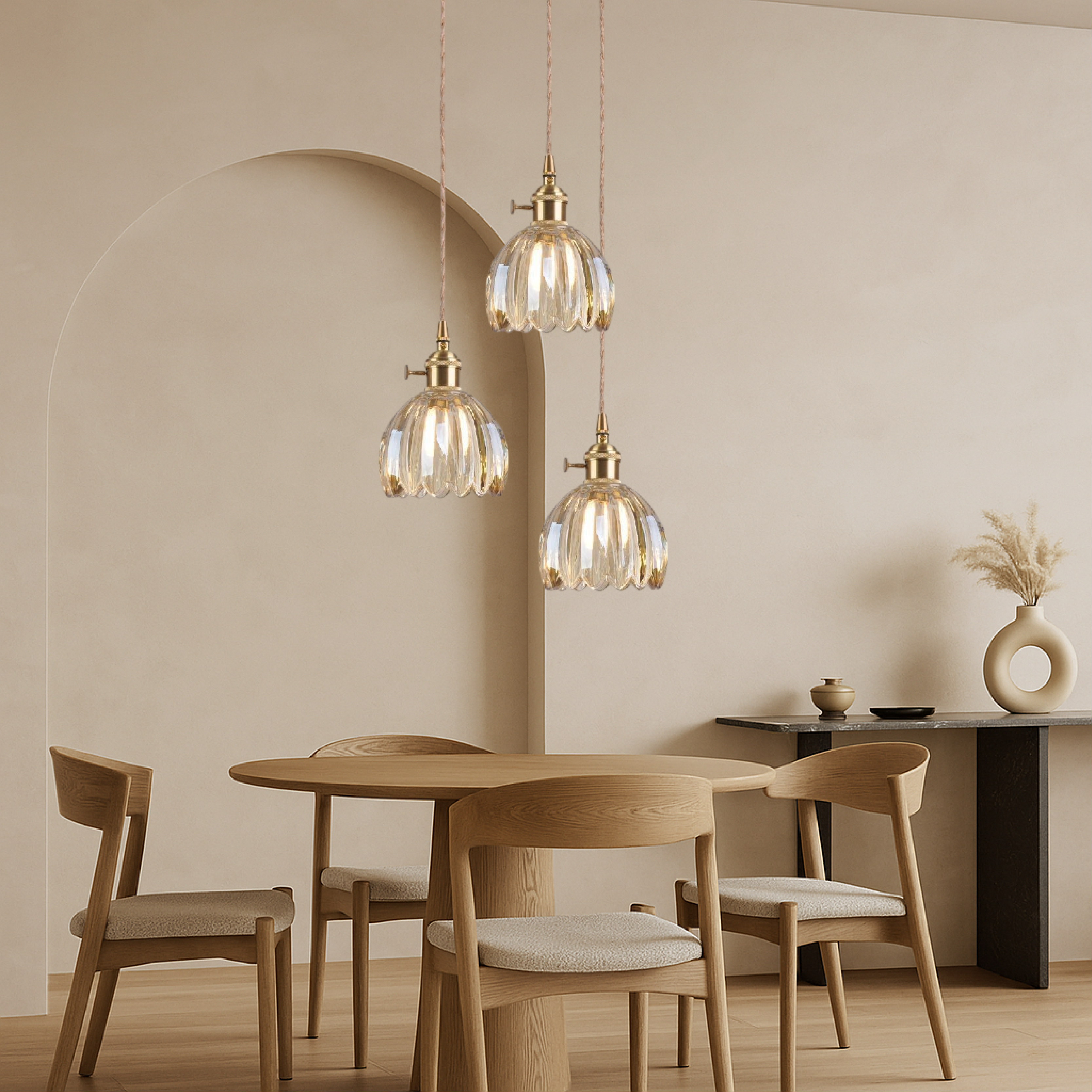 Japanese Ribbed Glass Pendant Light