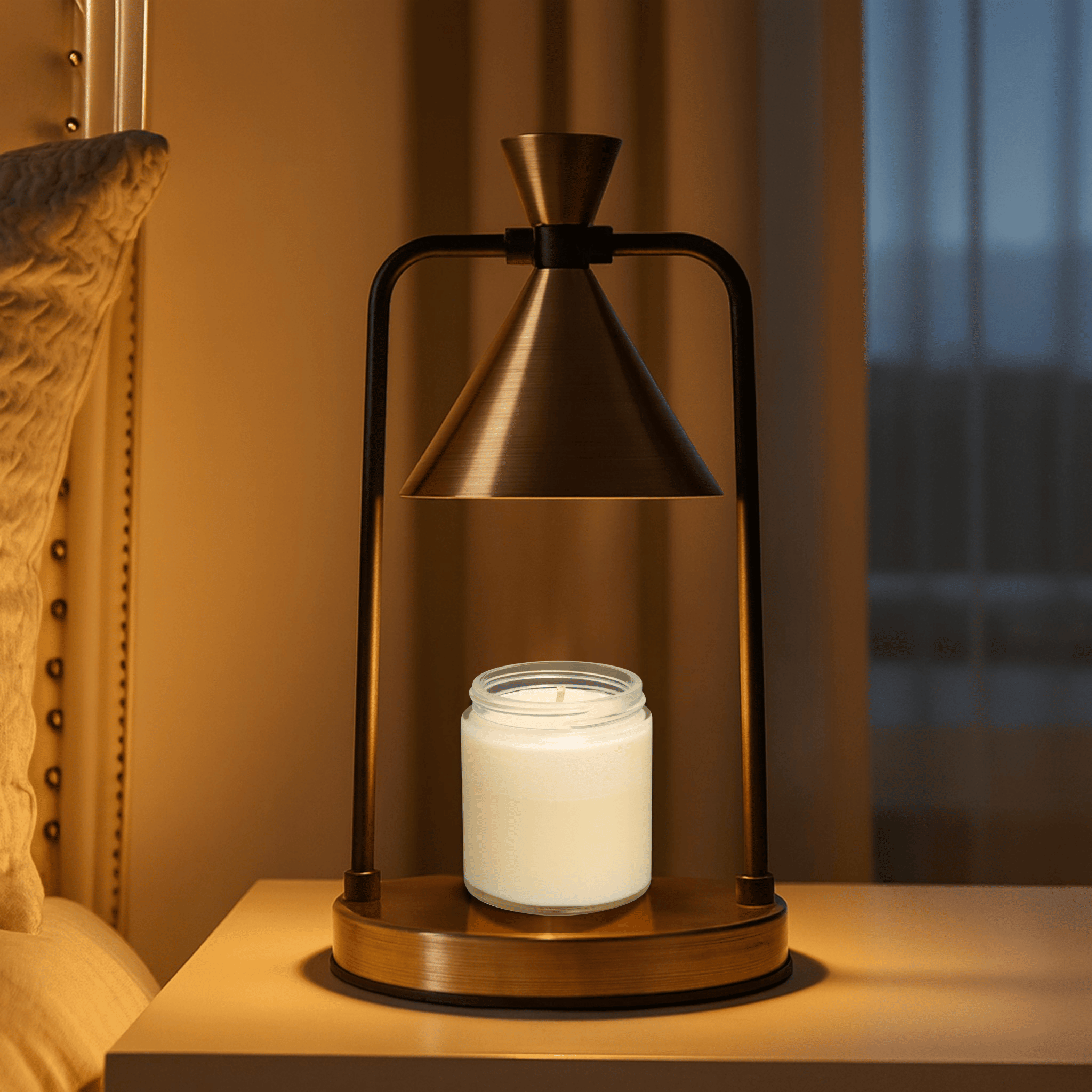 Electric Candle Warmer Lamp with Metal Frame and Cone Shade