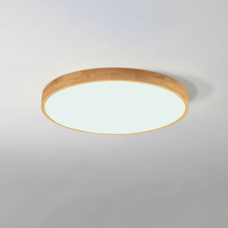 Round LED Flush Ceiling Light with Wooden Frame