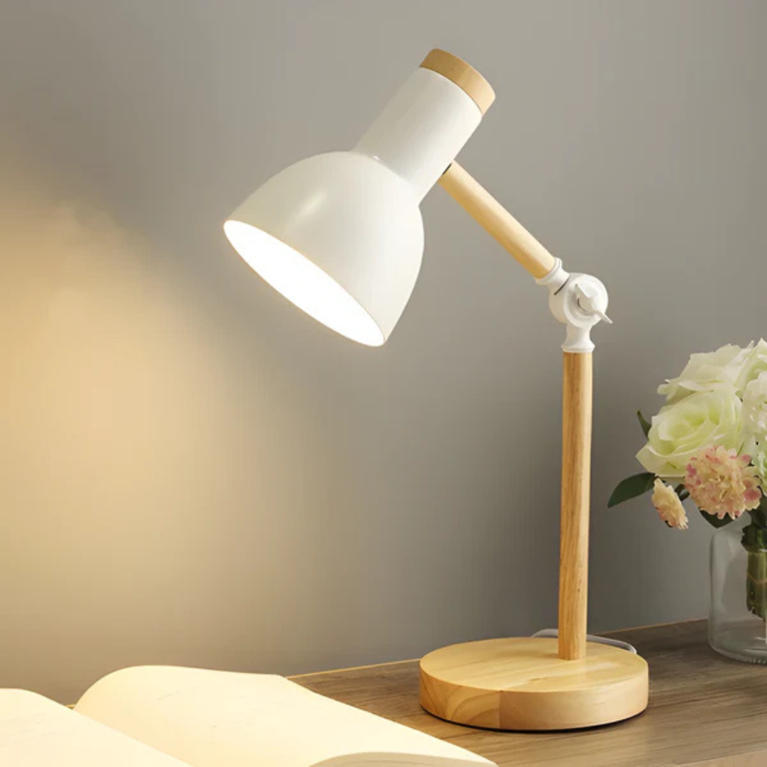 Adjustable Wooden and Metal LED Desk Lamp
