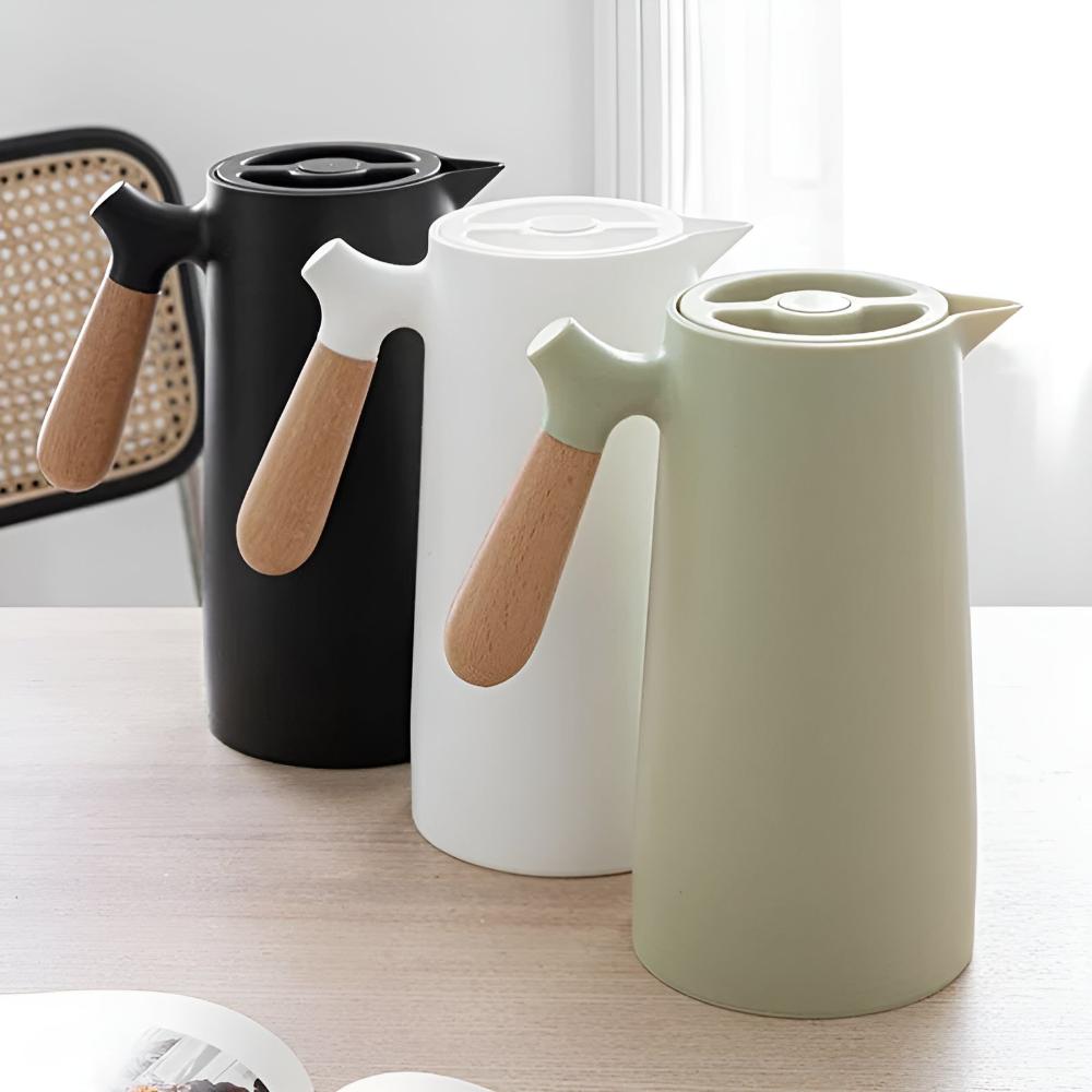 Insulated Thermal Carafe with Wooden Handle Coffee Pot