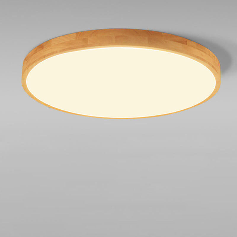 Round LED Flush Ceiling Light with Wooden Frame