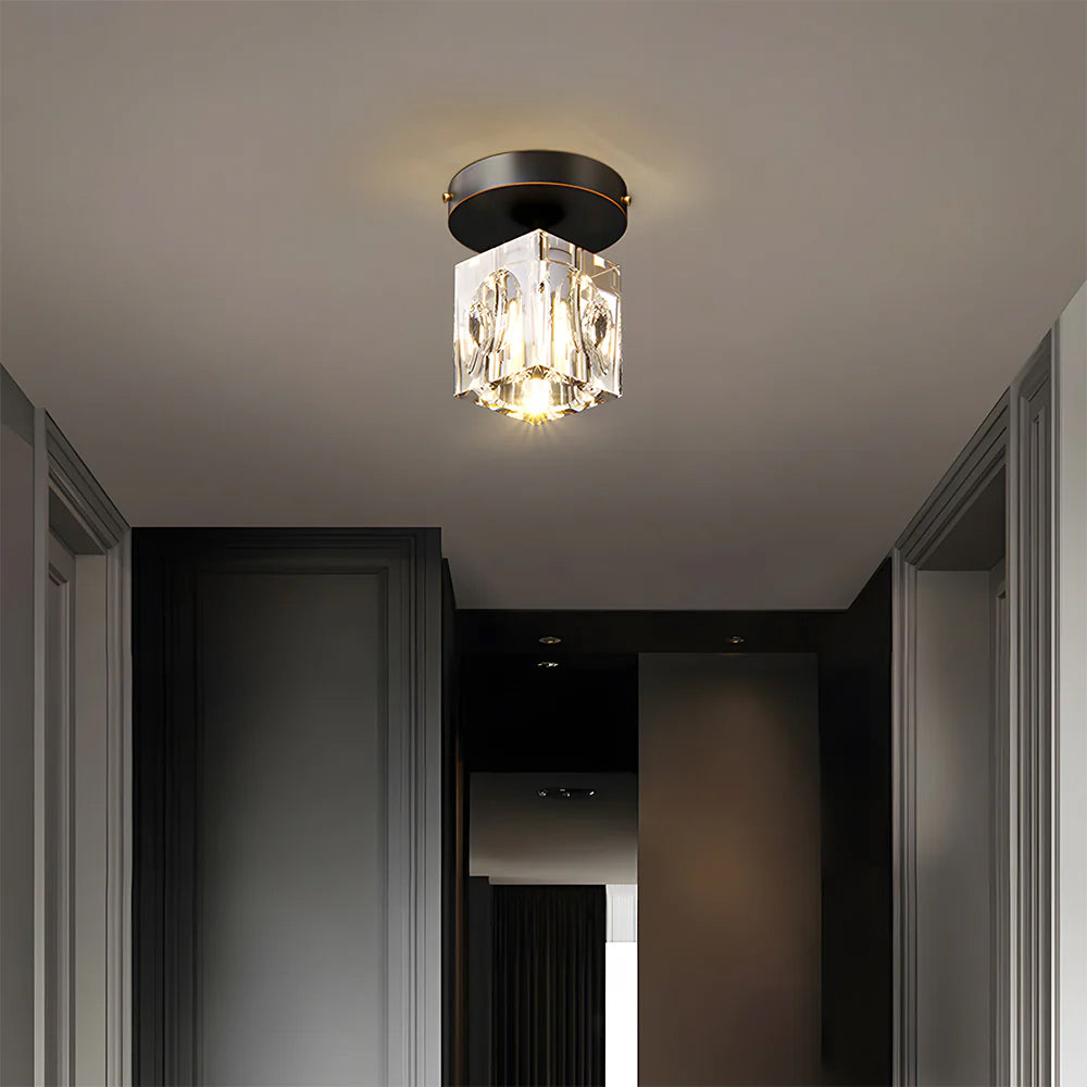 Mini lustre en cristal à montage affleurant avec éclairage LED rayonnant