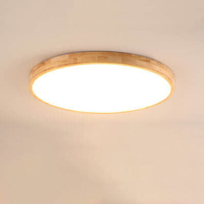 Round LED Flush Ceiling Light with Wooden Frame