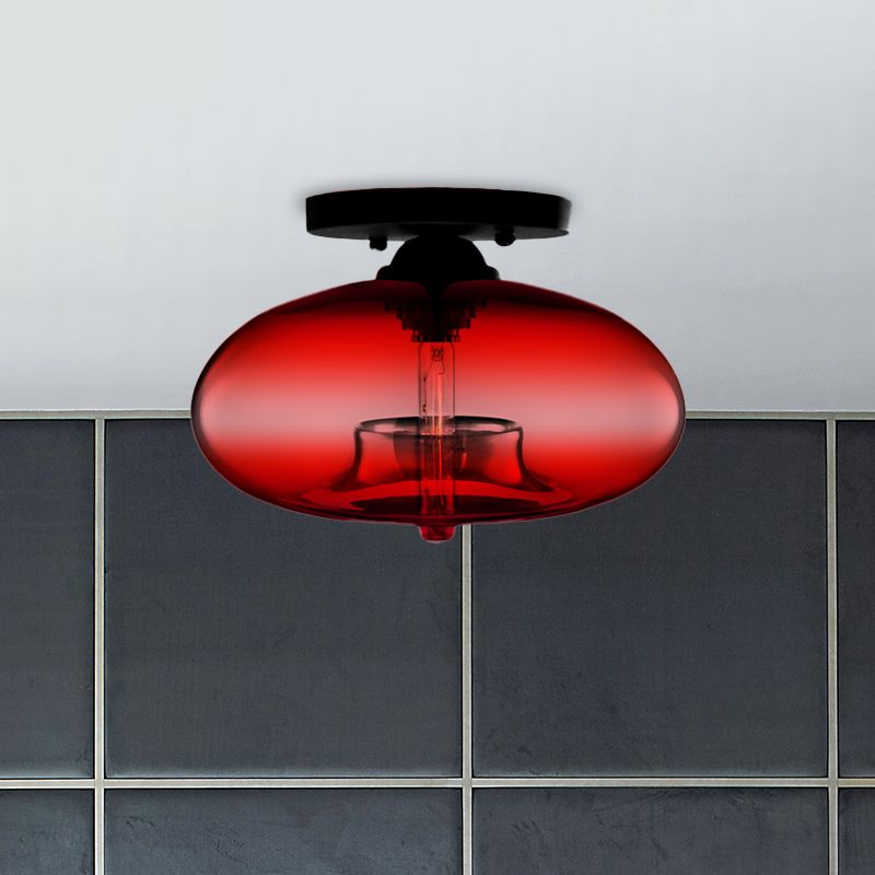 Art Deco Globe Ceiling Light Amber Glass Flush Mount Fixture