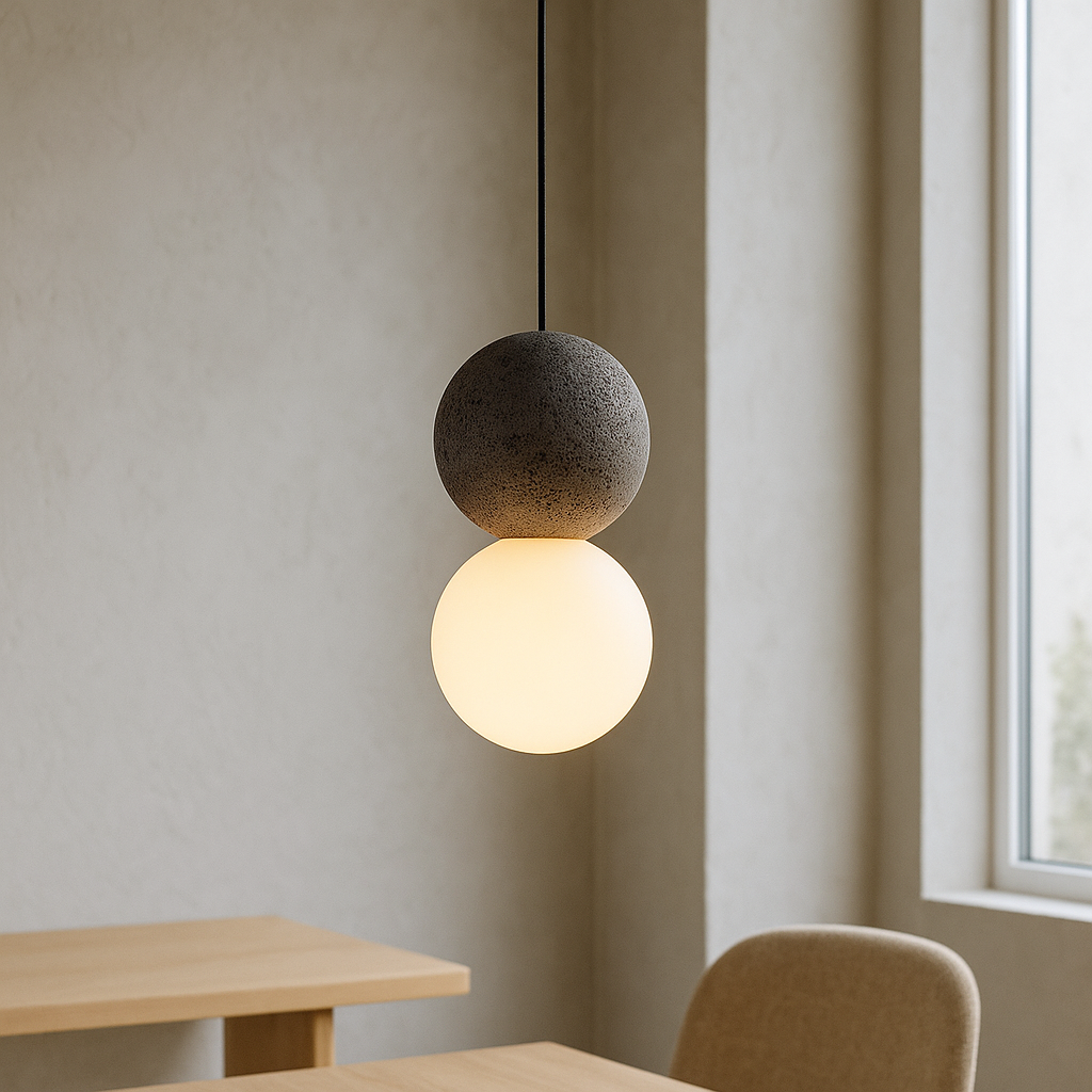 Minimalist Obsidian Stone Pendant Light