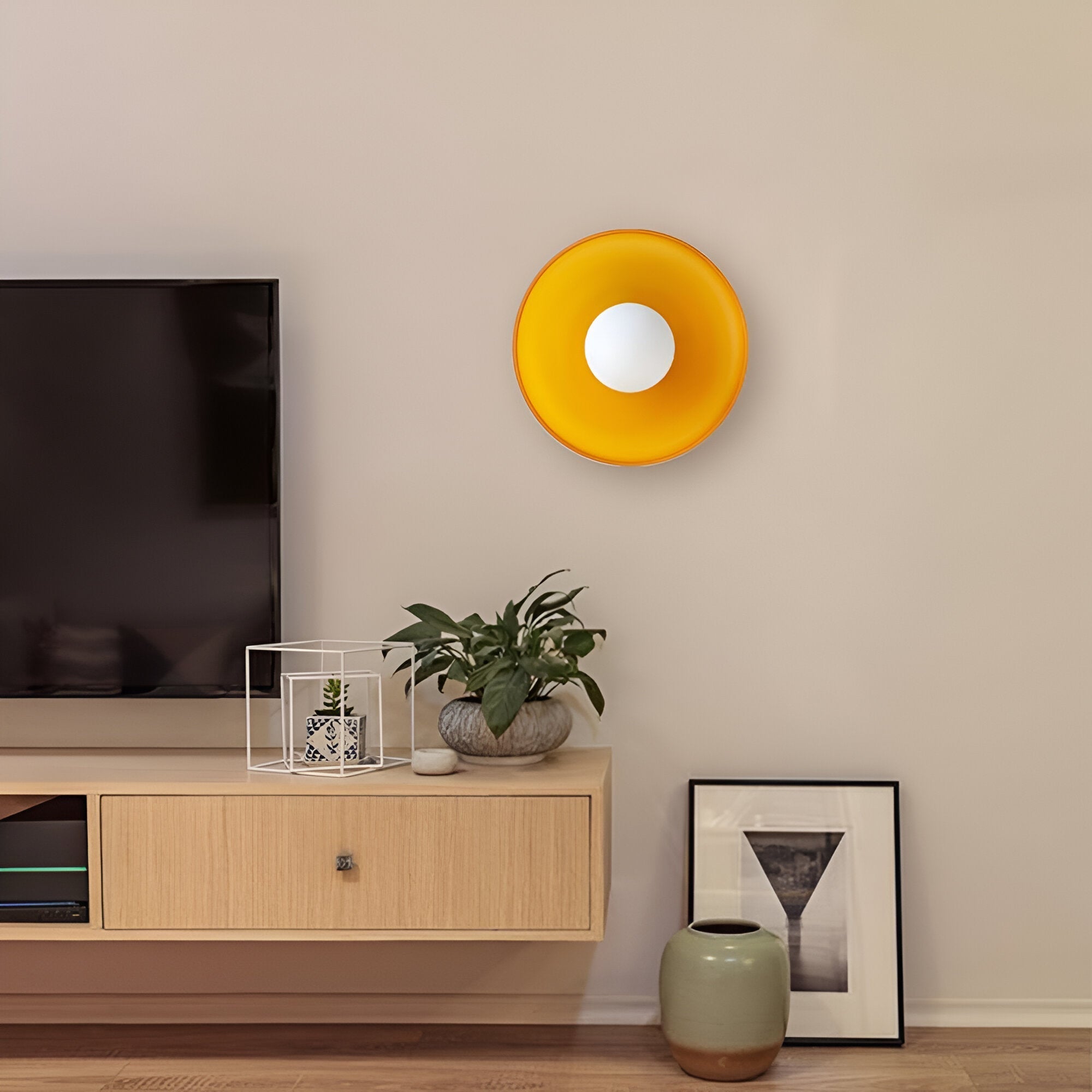 Glass Disc Ceiling and Wall Light with Central Globe