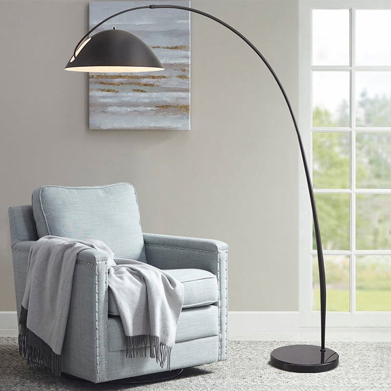 Black Metal Arc Floor Lamp with Round Base