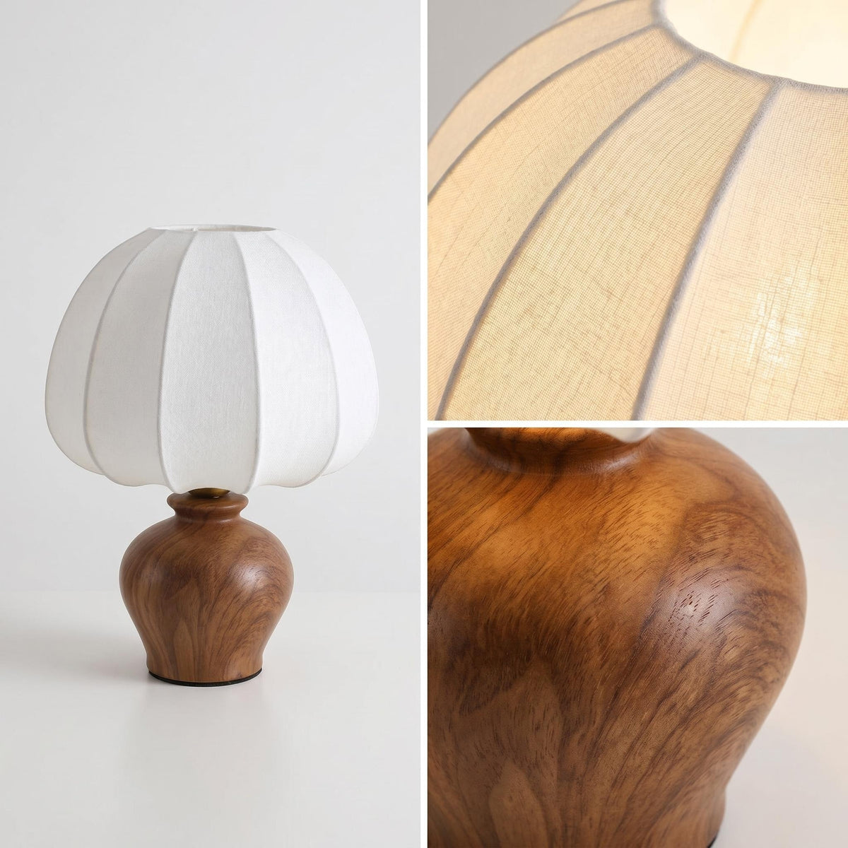Lampe de chevet rétro en céramique avec abat-jour plissé en lin