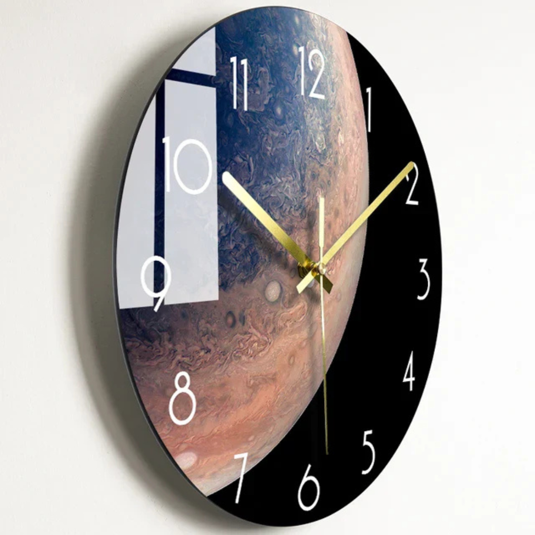 Vibrant Glass Wall Clock with Golden Hands and Number Markers