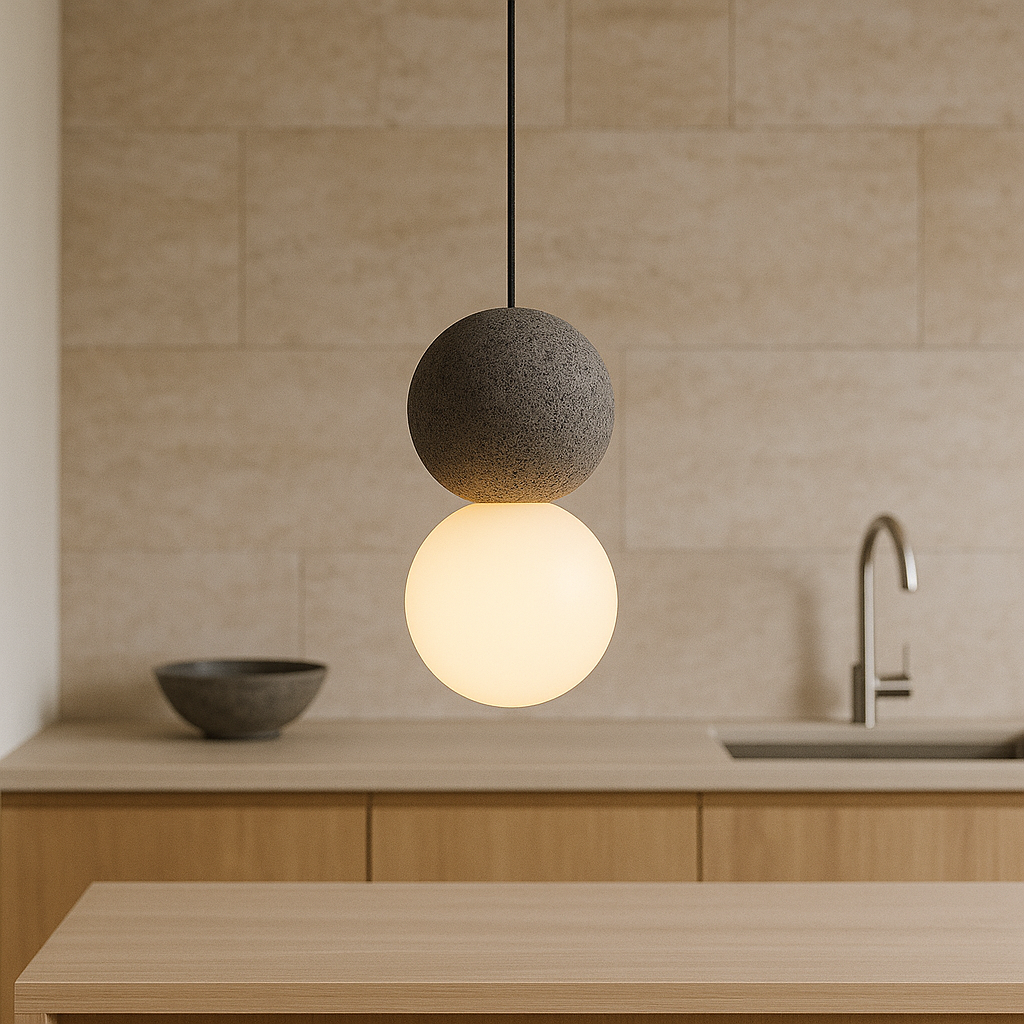 Minimalist Obsidian Stone Pendant Light