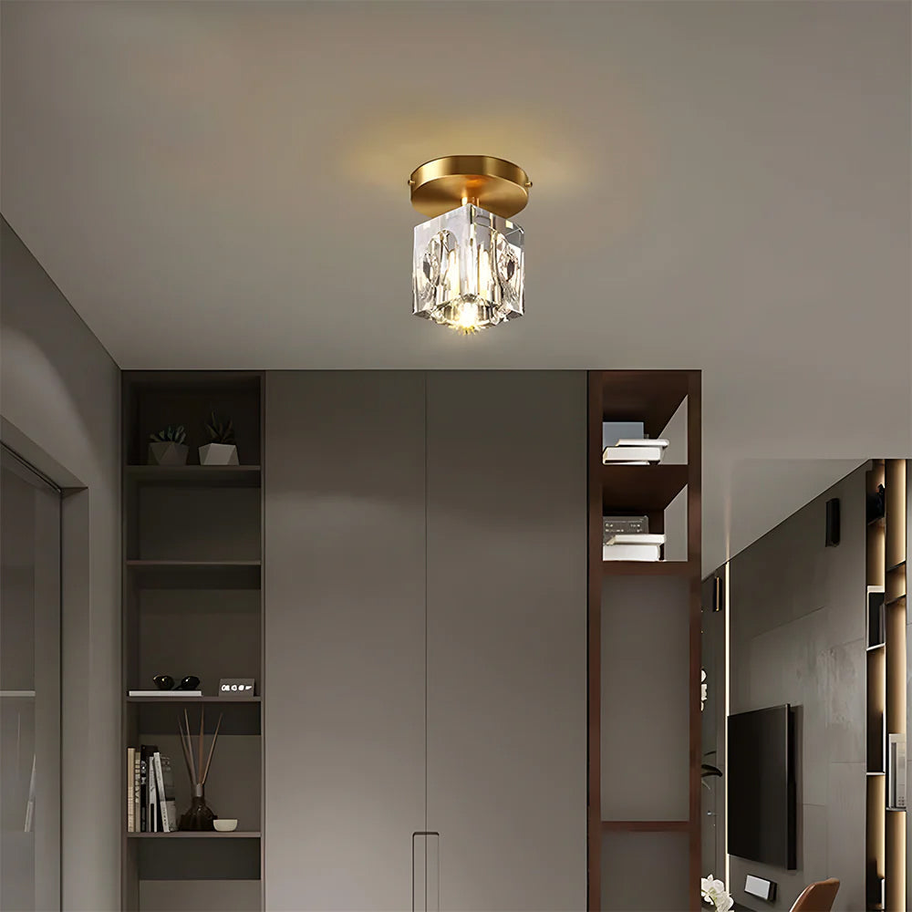 Mini lustre en cristal à montage affleurant avec éclairage LED rayonnant