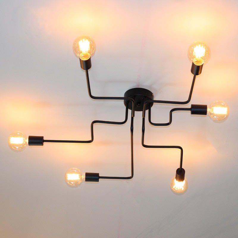 Industrial Black Ceiling Light Modern Multi Arm Sputnik Lamp
