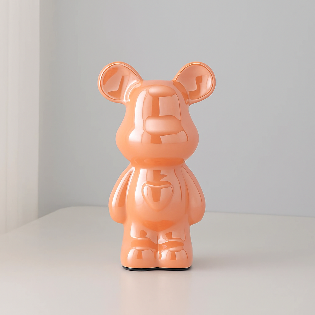 Ceramic Galvanised Bear Figurine Chrome Finish