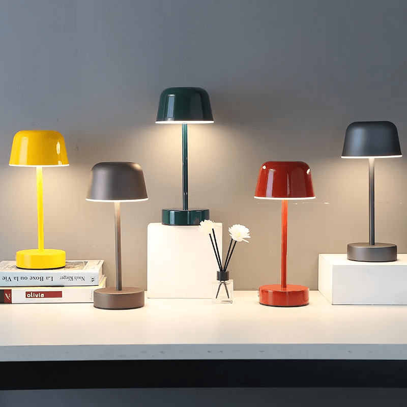 Minimal Metal Dome Table Lamp with Cylindrical Stem Base