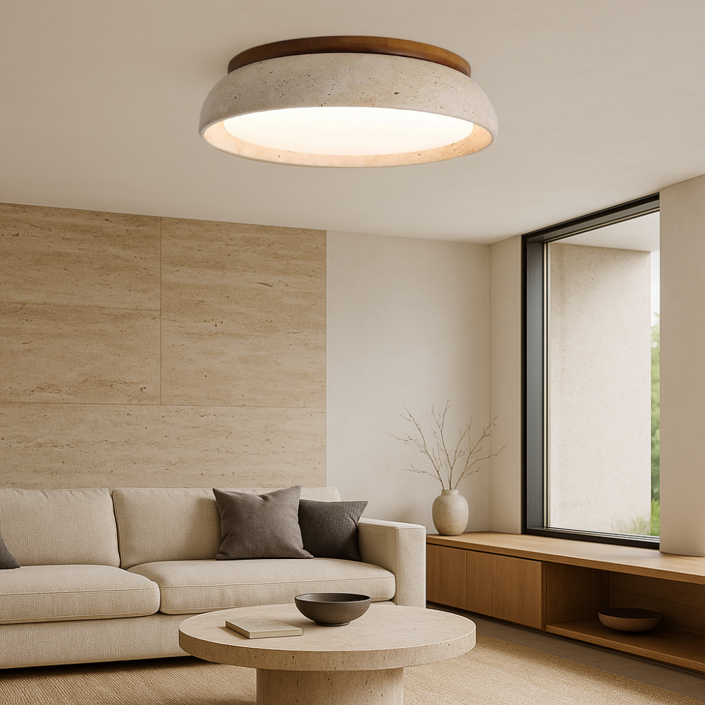 Minimalist Travertine Dome Ceiling Light