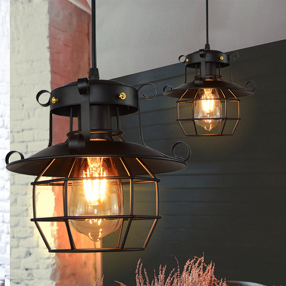 Industrial Pendant Lamp Retro Metal Cage Design