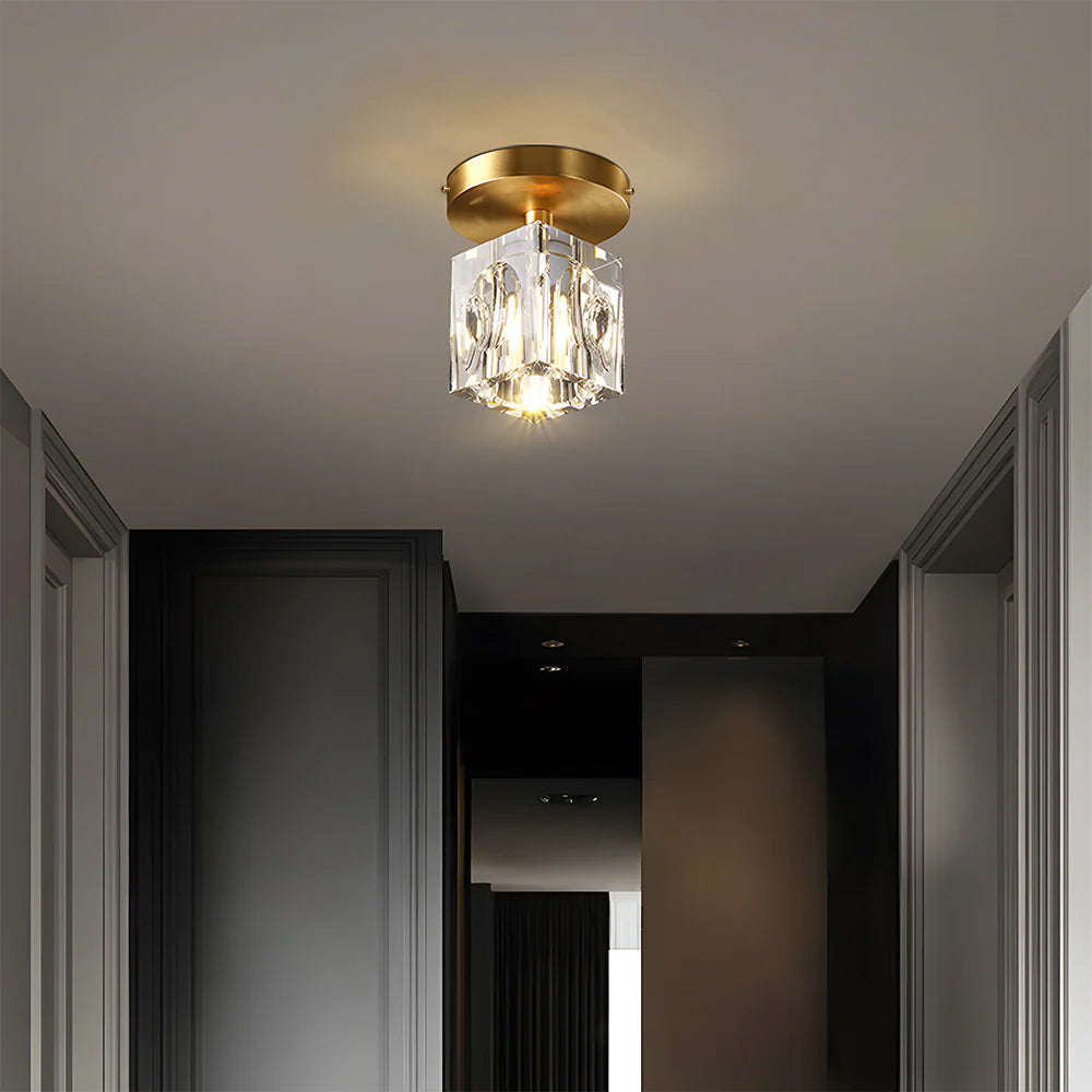 Mini lustre en cristal à montage affleurant avec éclairage LED rayonnant