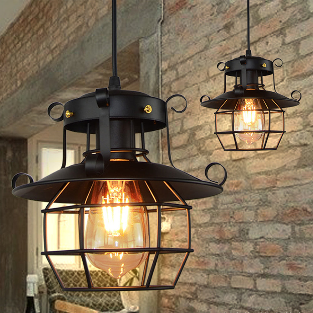 Industrial Pendant Lamp Retro Metal Cage Design