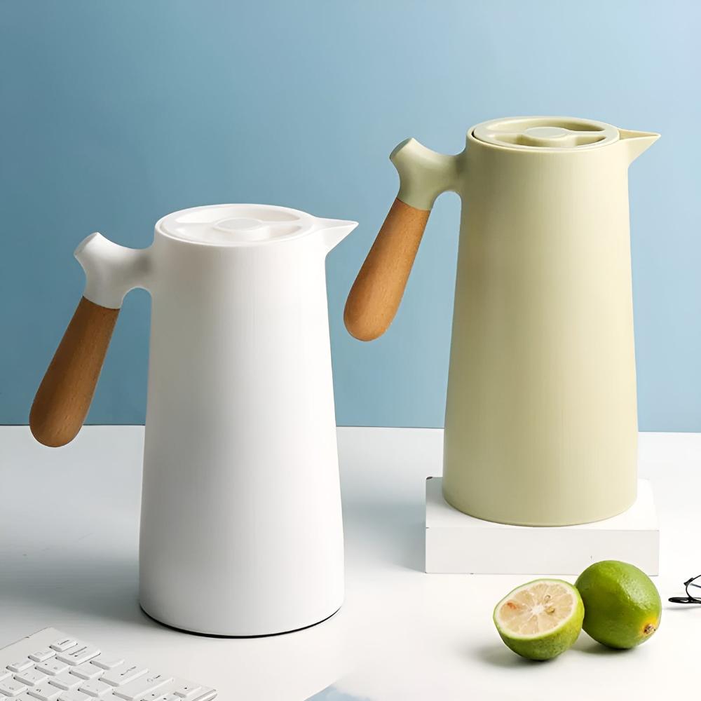 Insulated Thermal Carafe with Wooden Handle Coffee Pot