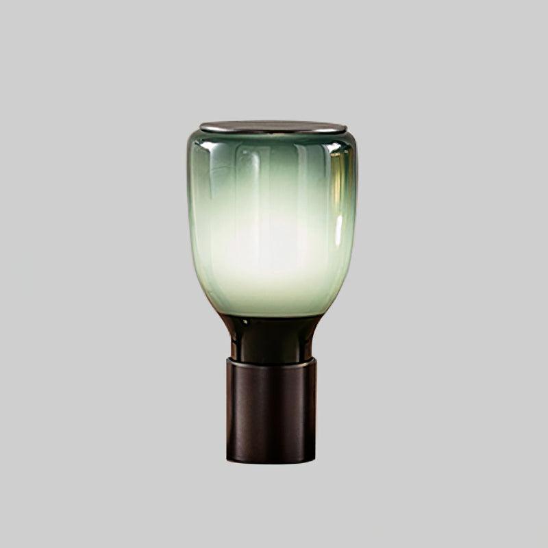 Glass Table Lamp with Cylindrical Shade and Black Base