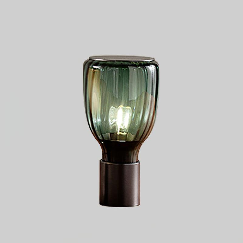 Glass Table Lamp with Cylindrical Shade and Black Base