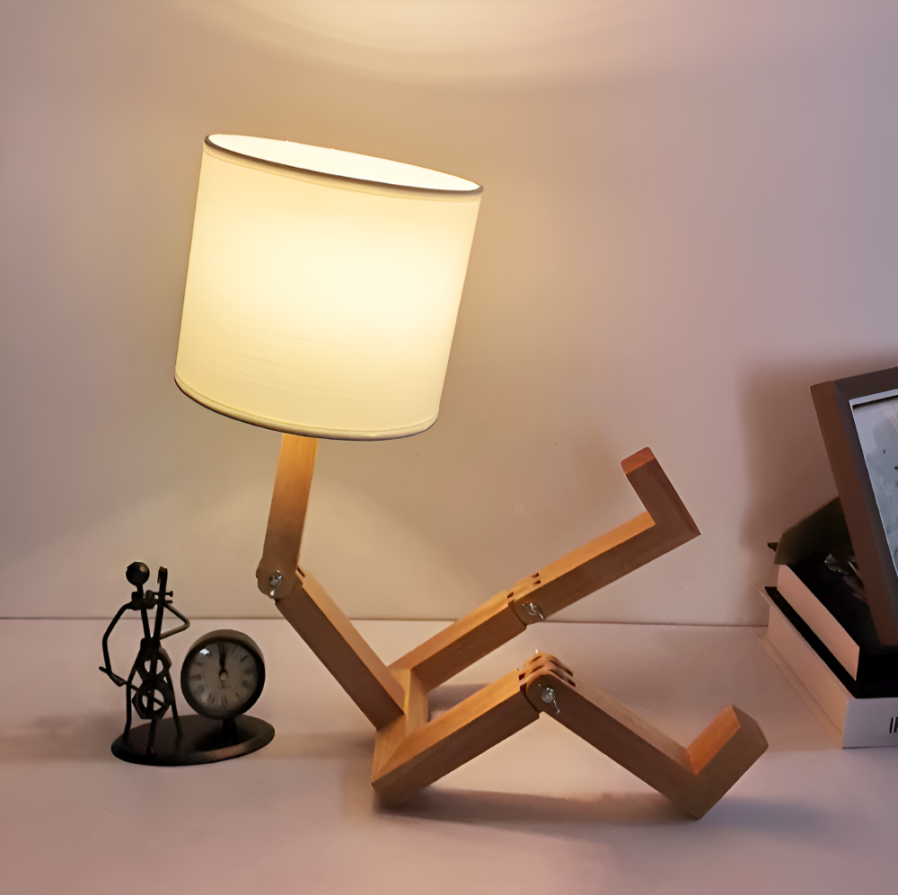 Adjustable wooden desk lamp