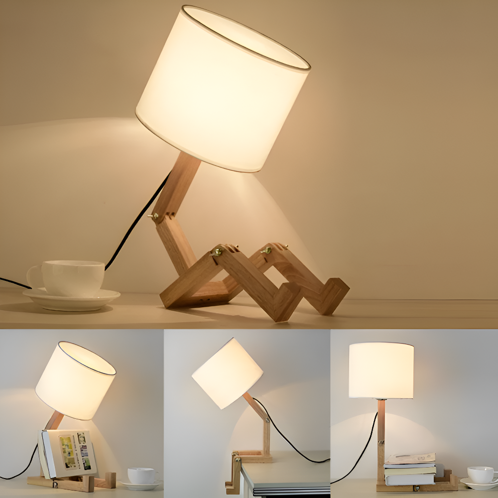 Adjustable wooden desk lamp