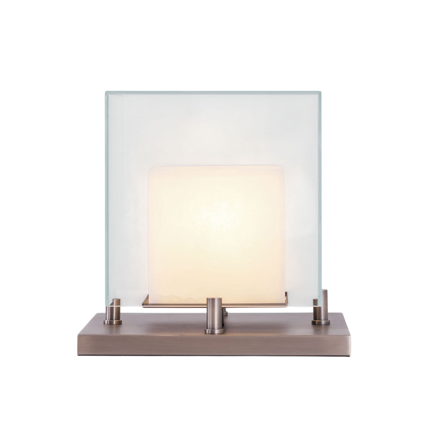Cube Table Lamp with Glass Enclosure and Metal Base
