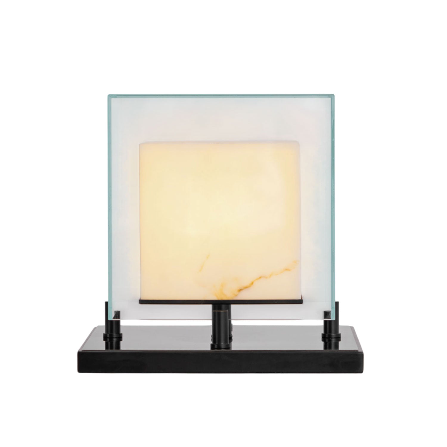 Cube Table Lamp with Glass Enclosure and Metal Base