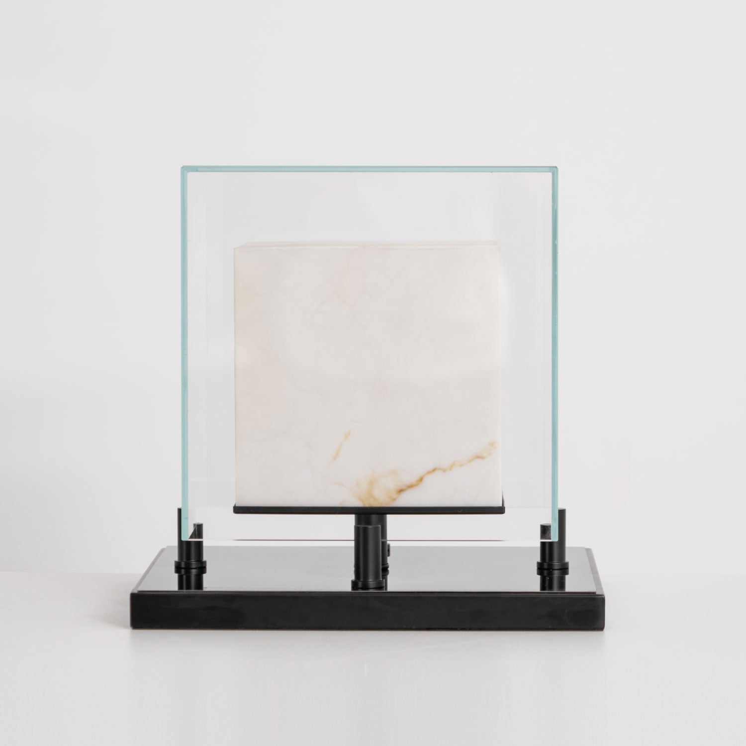 Cube Table Lamp with Glass Enclosure and Metal Base