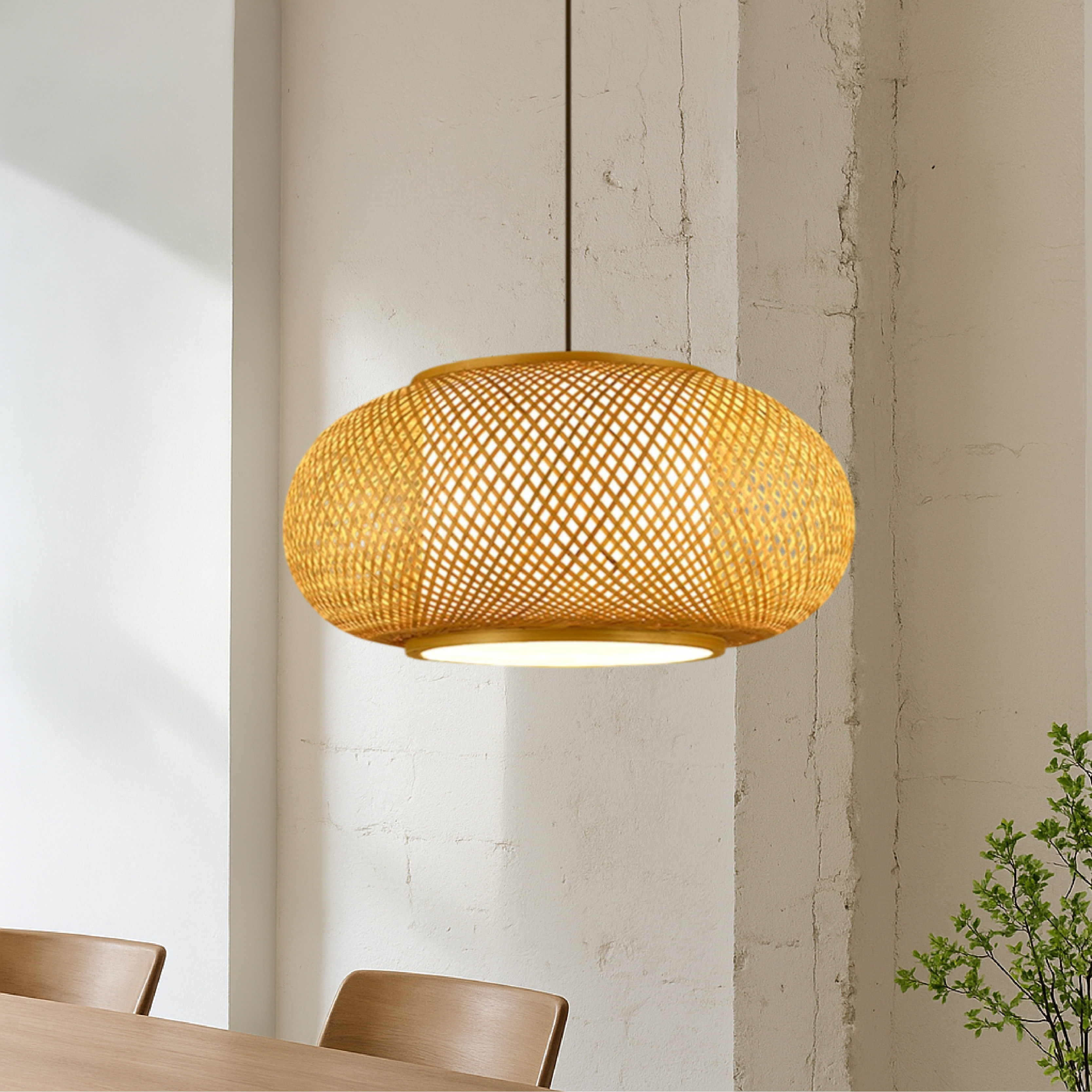 Japandi Woven Bamboo Pendant Light