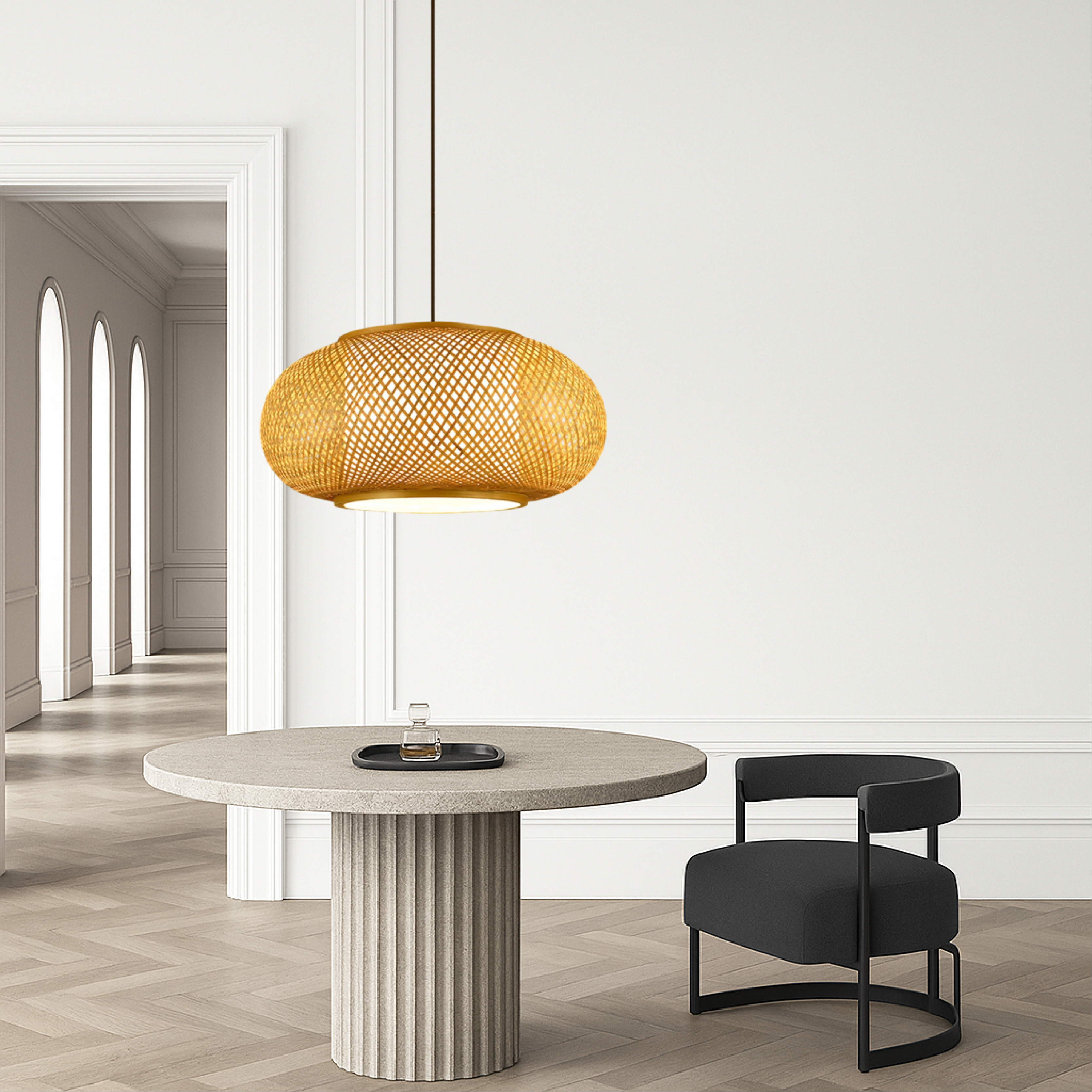 Japandi Woven Bamboo Pendant Light