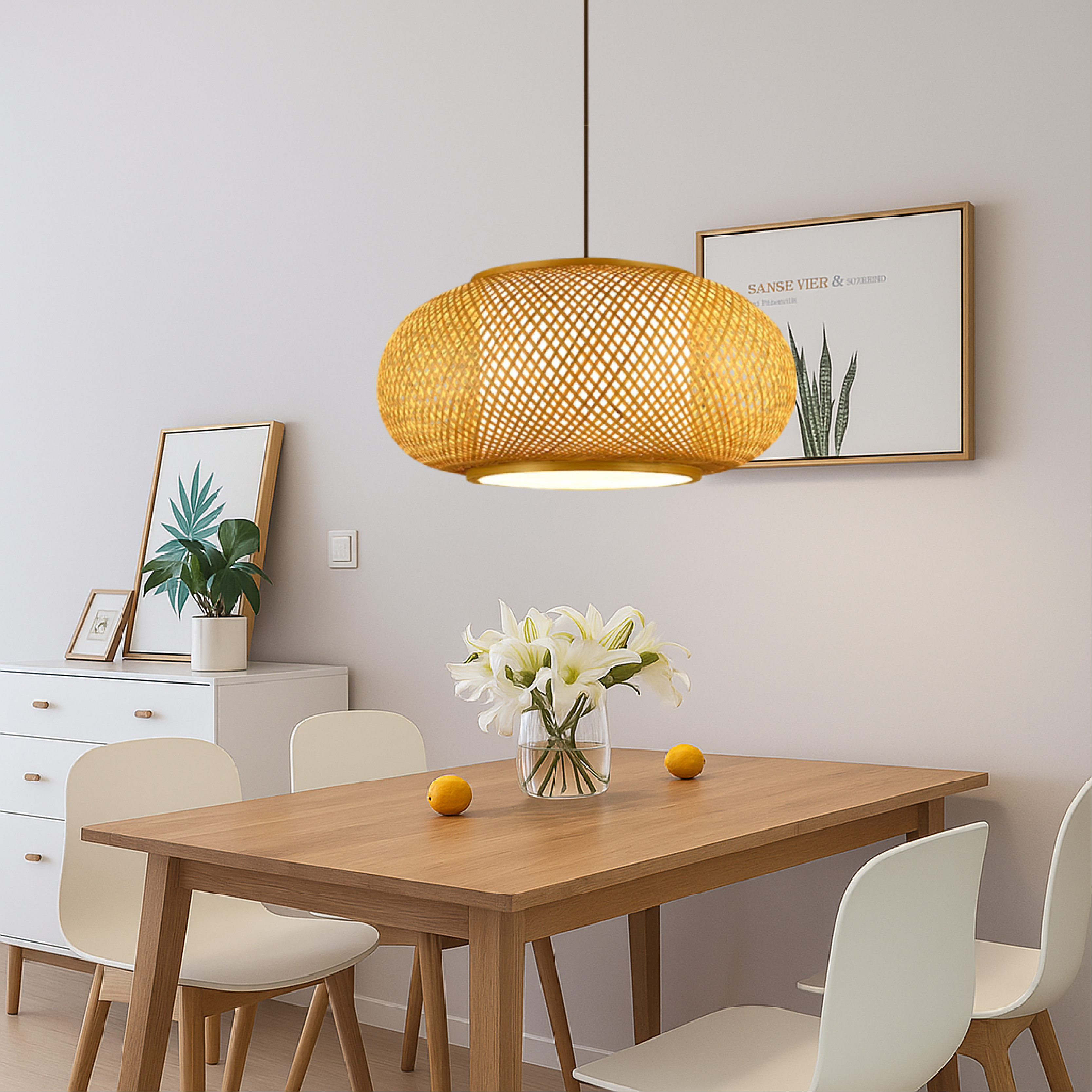 Japandi Woven Bamboo Pendant Light