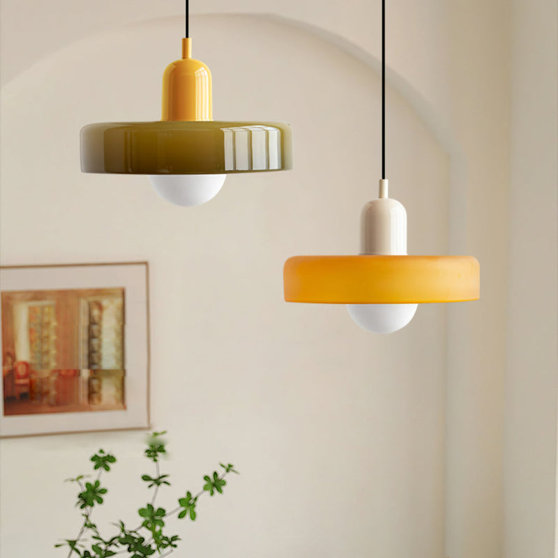 Bauhaus style glass pendant light with ring shade
