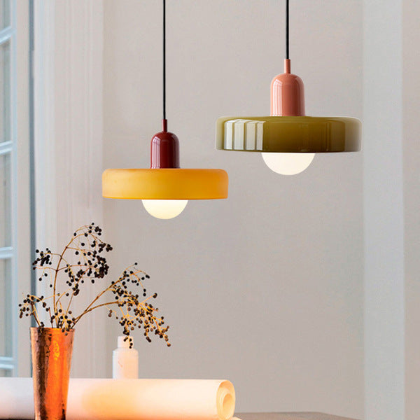 Bauhaus style glass pendant light with ring shade