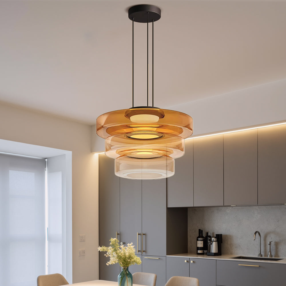 Bauhaus-style layered smoked glass pendant lamp