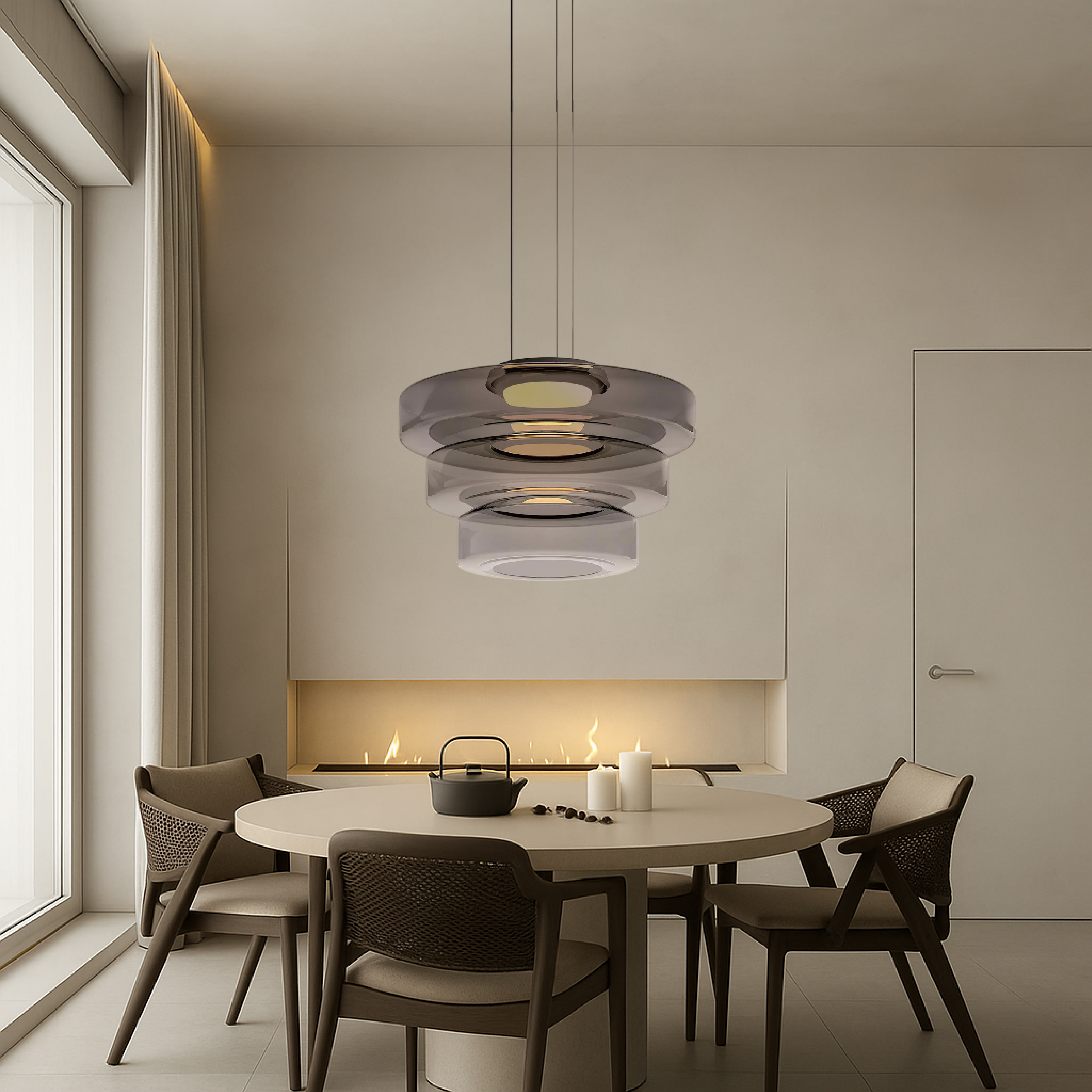 Bauhaus-style layered smoked glass pendant lamp