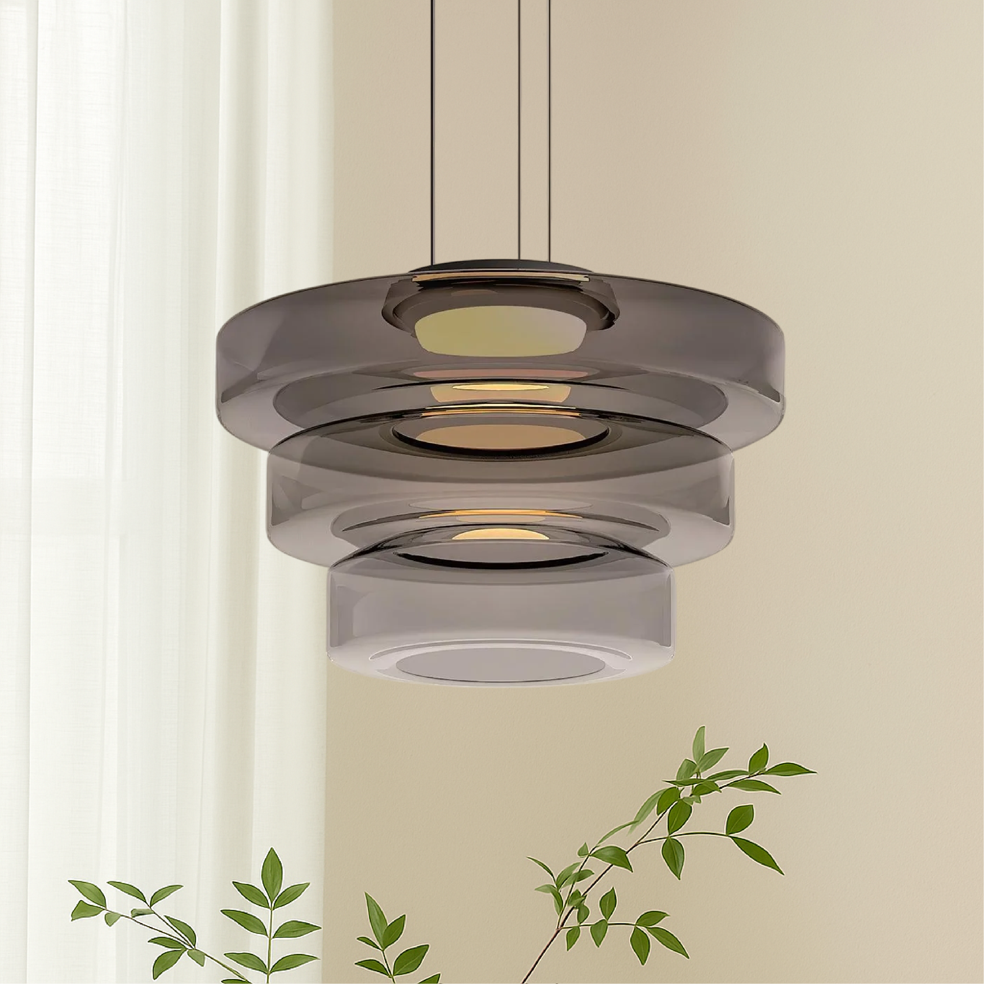 Bauhaus-style layered smoked glass pendant lamp