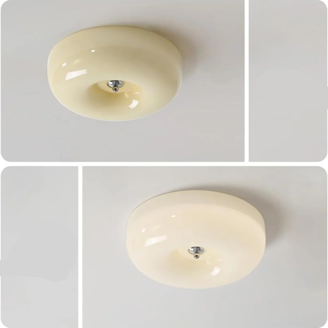 Bauhaus Glass Ceiling Light with Cream Pudding Shade