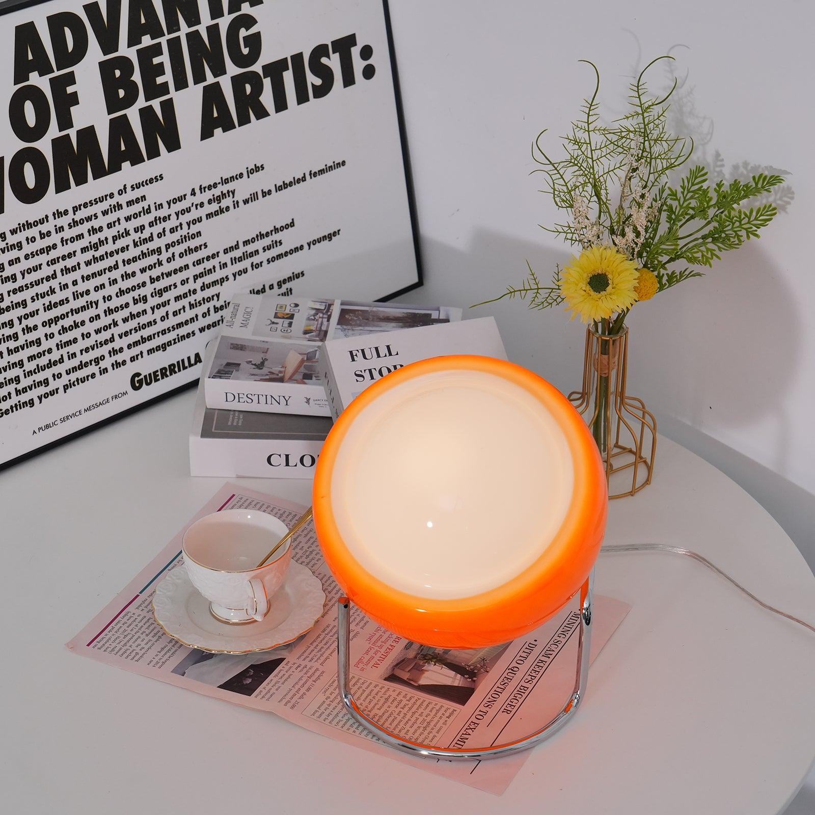 Bauhaus Style Glass-Look Table Lamp with Metal Frame