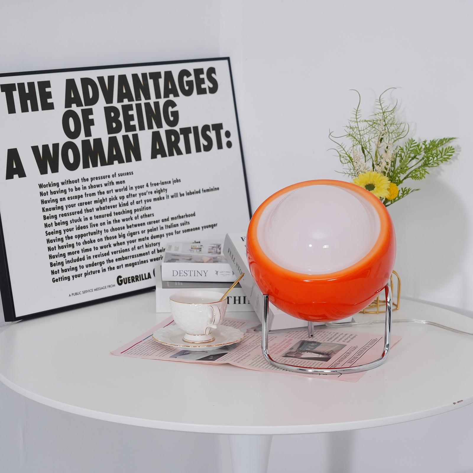 Bauhaus Style Glass-Look Table Lamp with Metal Frame