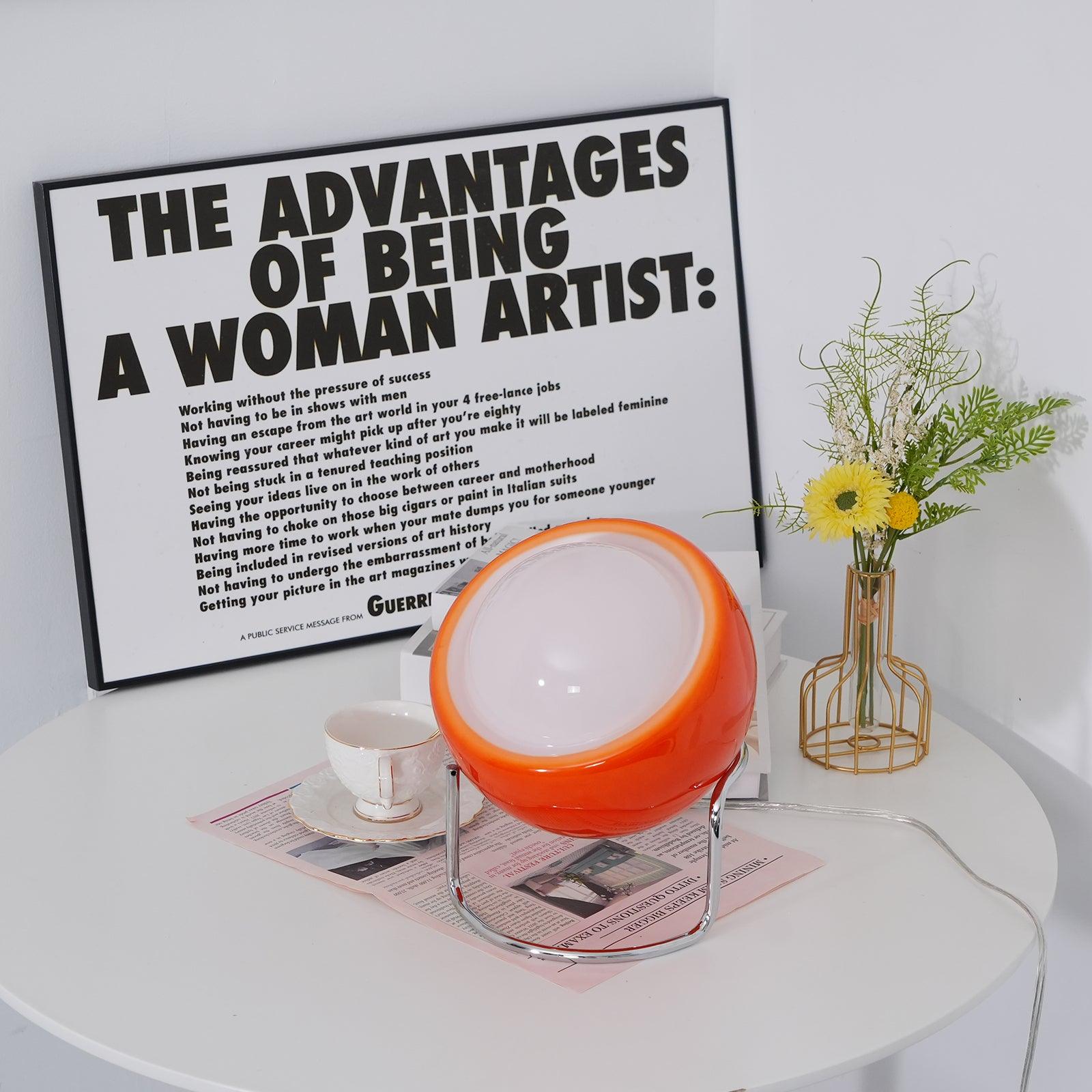 Bauhaus Style Glass-Look Table Lamp with Metal Frame