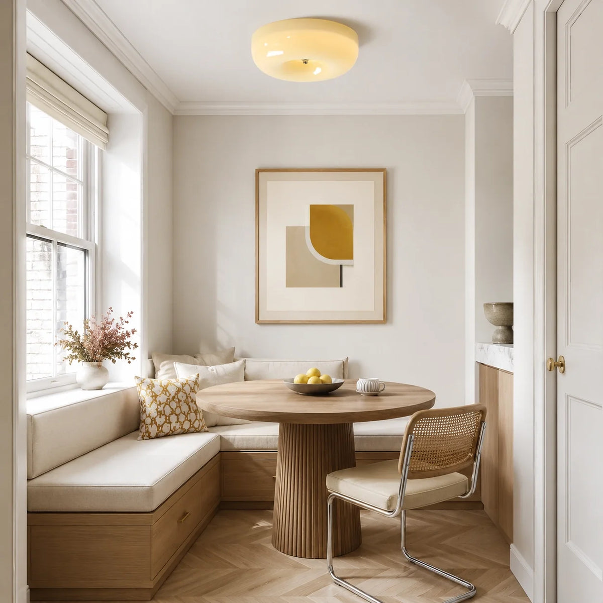 Bauhaus Glass Ceiling Light with Cream Pudding Shade
