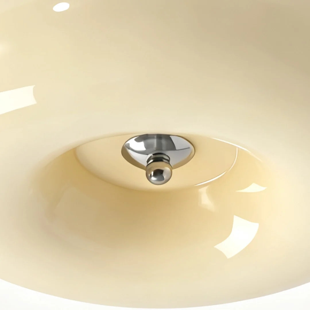 Bauhaus Glass Ceiling Light with Cream Pudding Shade