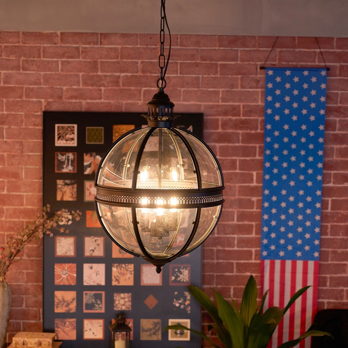 Vintage Glass Pendant Light Industrial Globe Hanging Fixture