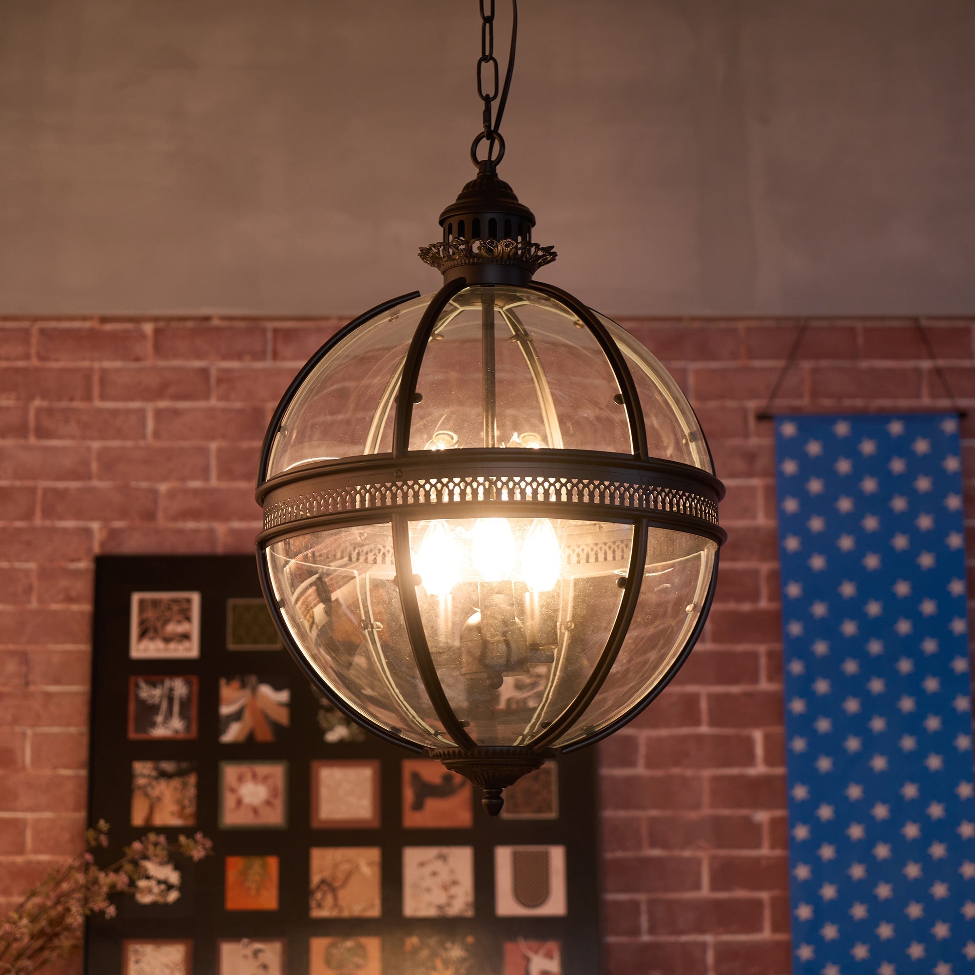 Vintage Glass Pendant Light Industrial Globe Hanging Fixture
