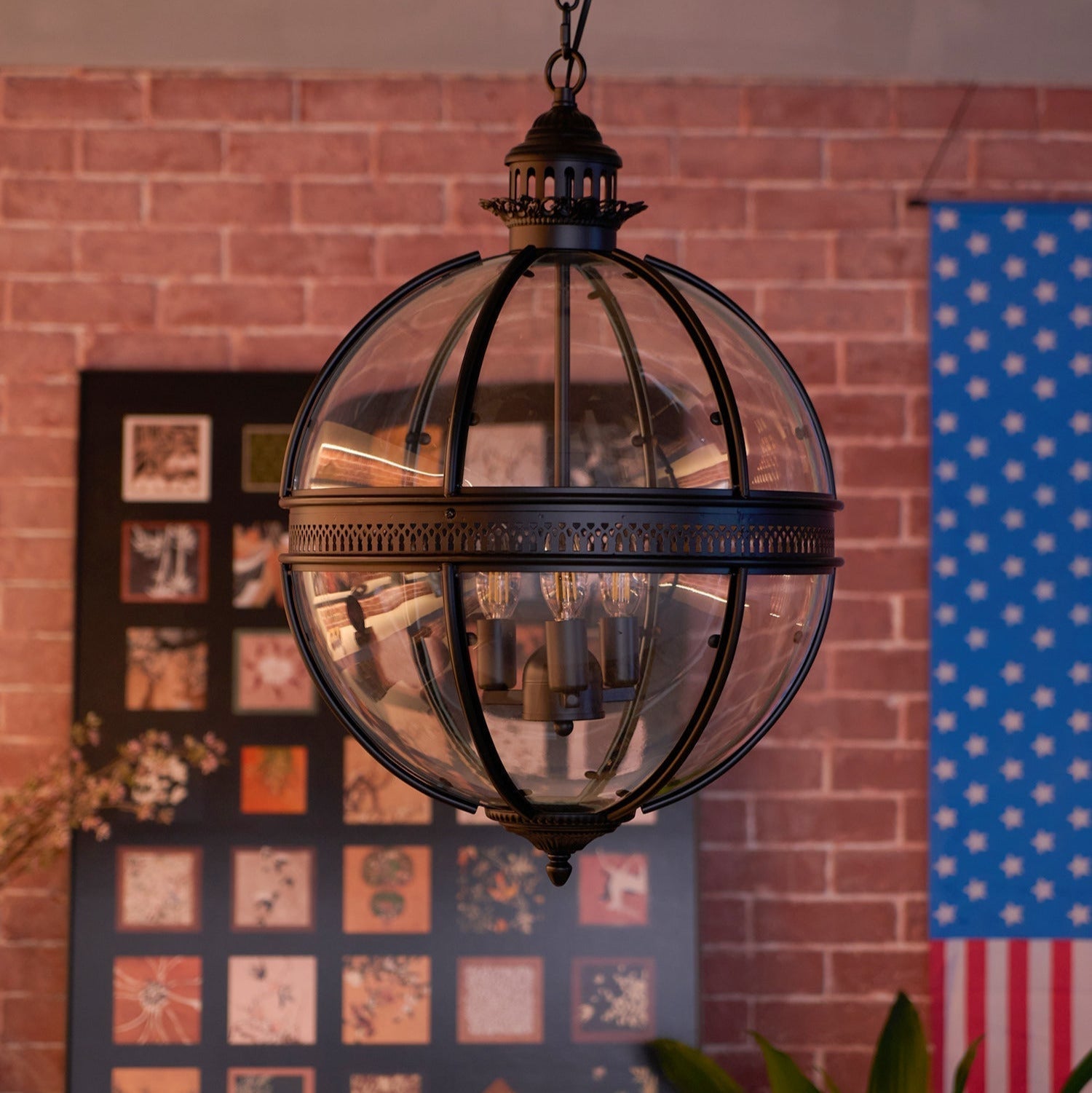 Vintage Glass Pendant Light Industrial Globe Hanging Fixture